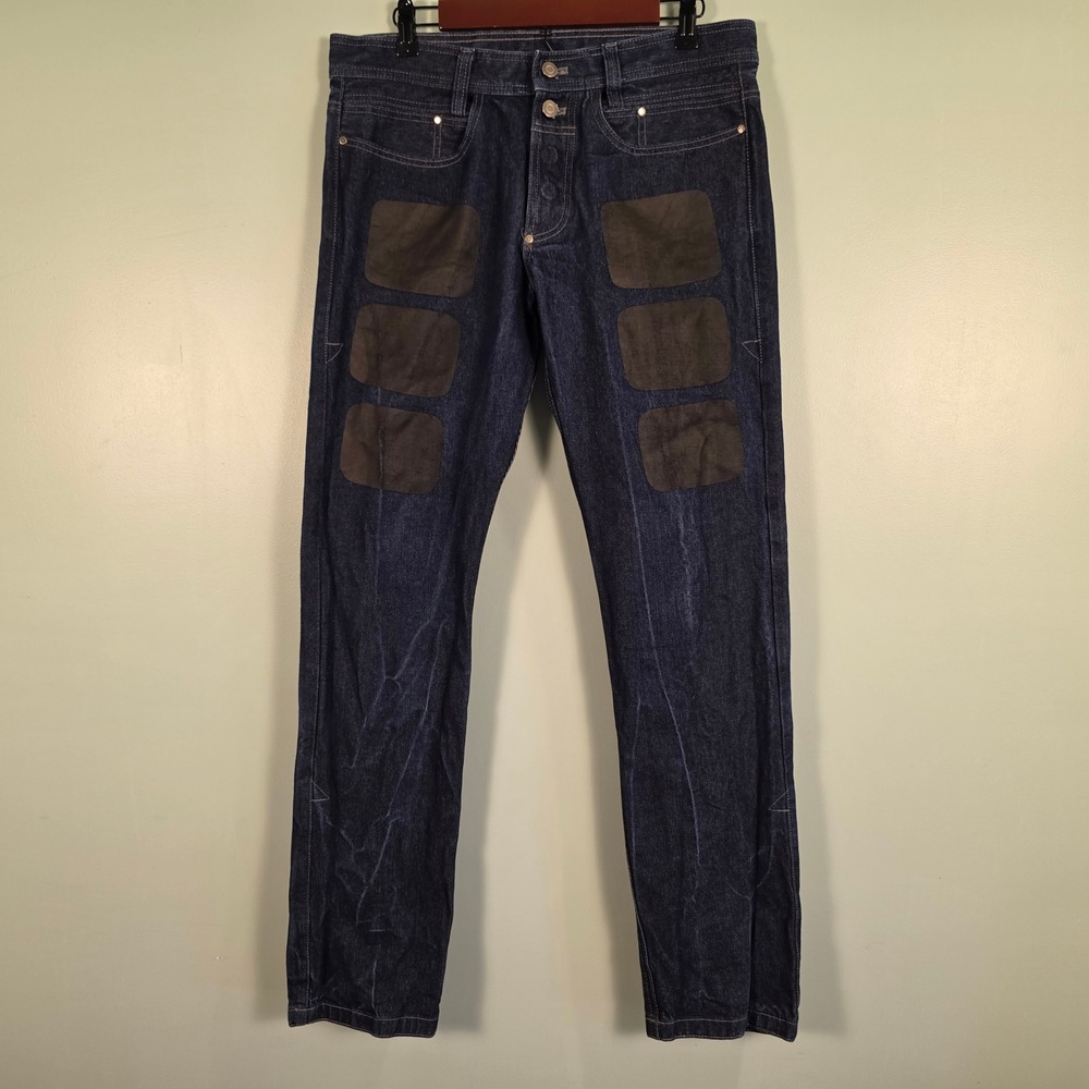 Nasty Pig Mens Dark Wash Denim Jeans with Front Patches Size 34 Button Fly